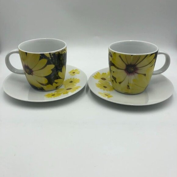 Loveramics Flowertime Set of 2 Teacups and Saucers Sunflower Theme Ceramic Mugs - Picture 3 of 12